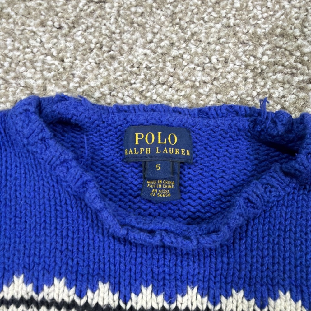 Polo Ralph Lauren Kids Fair Isle Black Sweater Size 5 100% Cotton Vintage - Picture 2 of 6